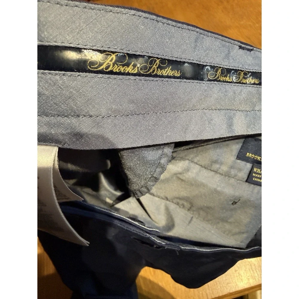 Brooks Brothers Dress Pants 35x30 Navy Stretch Flat Front Golf Mens Performance